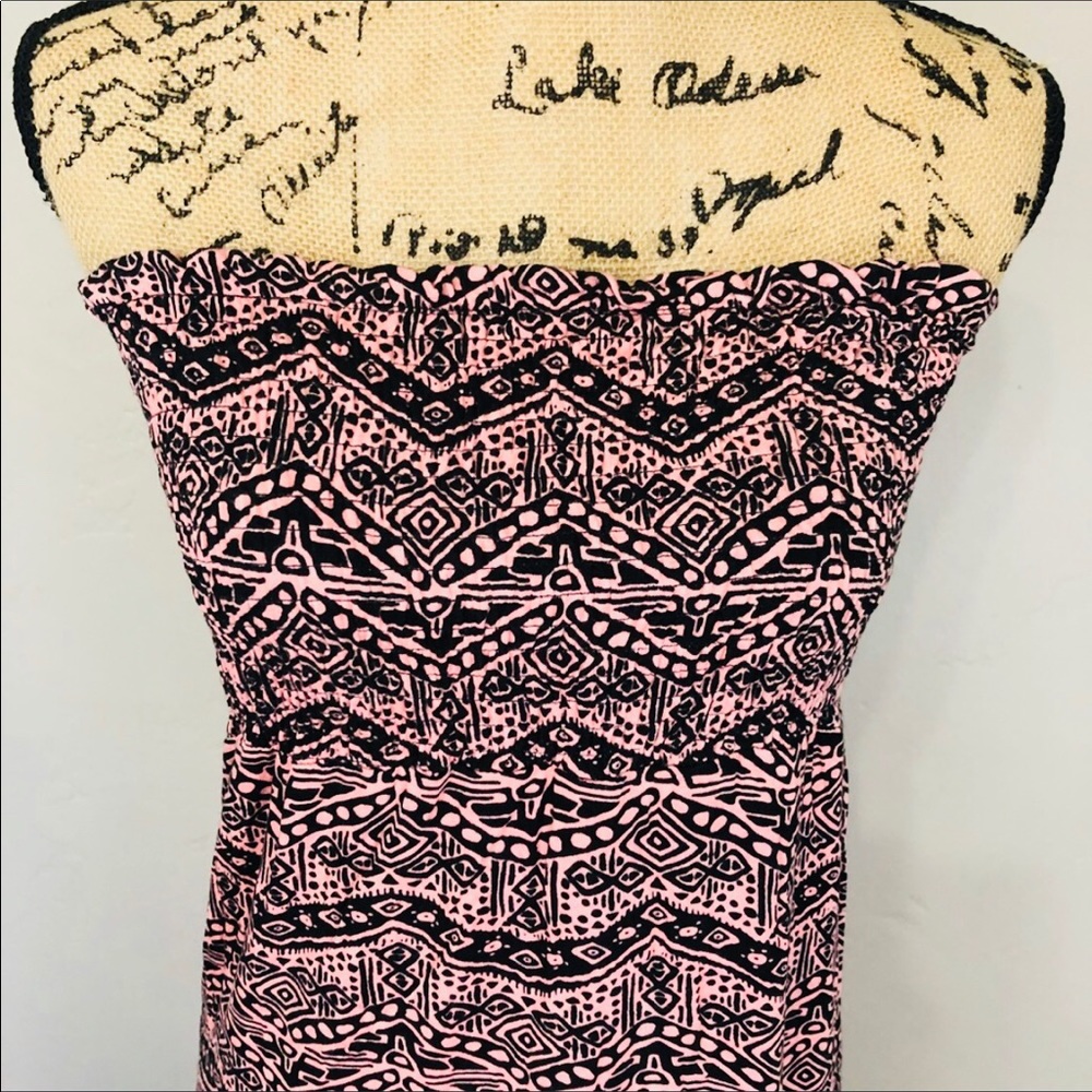 Tribal Print Pink And Black Strapless Maxi Dress - Picture 2 of 6